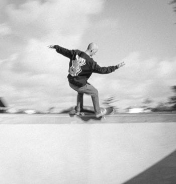 skater wearing radiance blurred crewneck 