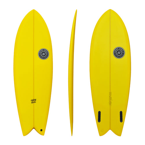 Front Side Back view  yellow TwinsBros EnjoyTwin Surfboard